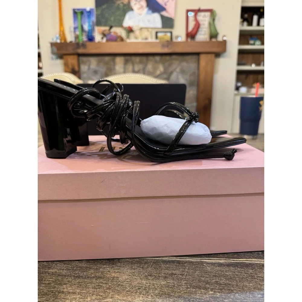 Smash Black Onyx Pointed Toe Heeled Sandals Size 14 Wrap Ankle‎